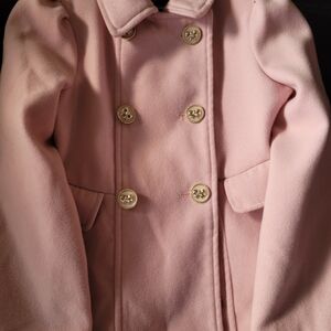 Rothschild Pink Pea Coat with Gold Buttons